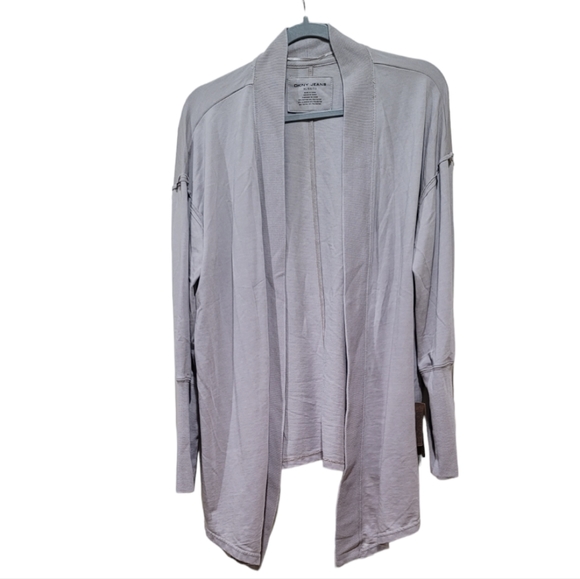 DKNY Women's Light Grey Open Front Cardigan and Wide Leg Pant Set, Size XL - Picture 2 of 12